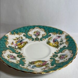 Teal and Gold Decorative Porcelain Saucer with Floral & Bird Motif
